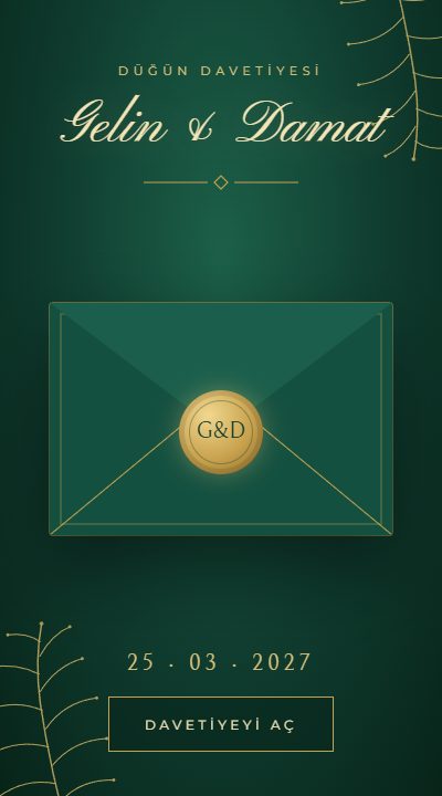 Zümrüt & Altın dijital davetiye tasarımı
